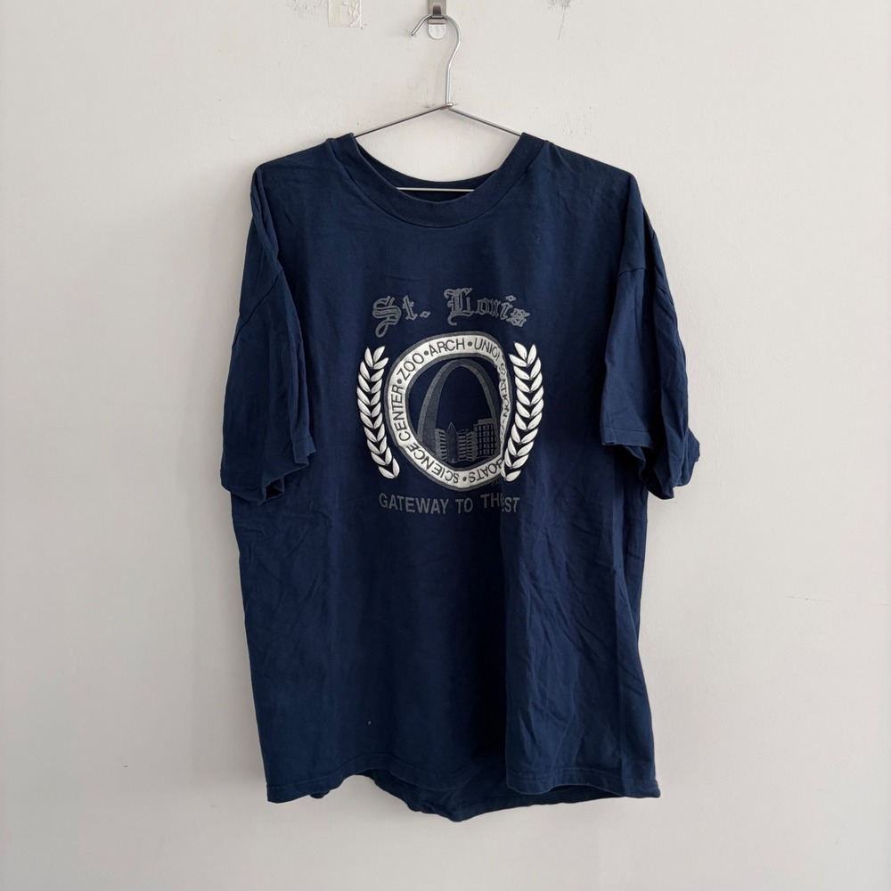 Vintage Hanes Beefy-T St. Louis Gateway to the West Navy Blue T-Shirt XXL